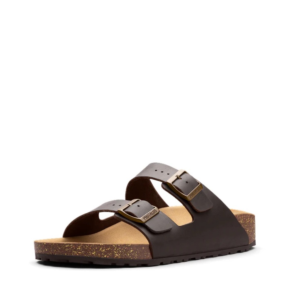 NEW Protalus Cascade Brown Leather Cork Footbed Two Strap Sandals Size 11